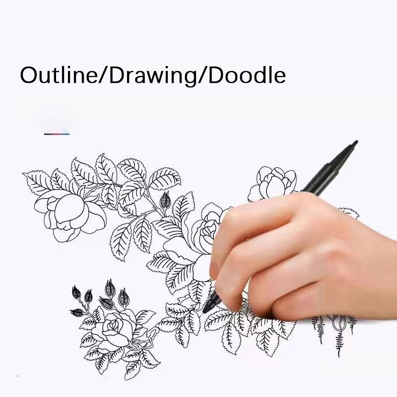 5pcs Double-ended Markers Black and Red Oil-based Sketch Pens Thick Art Markers Large-tipped Pens Red and Fine-tipped Markers