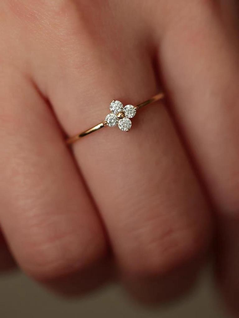 S925 Sterling Silver Four-Leaf Clover Diamond Ring - Light Luxury Design, Adjustable, Simple, and Fresh