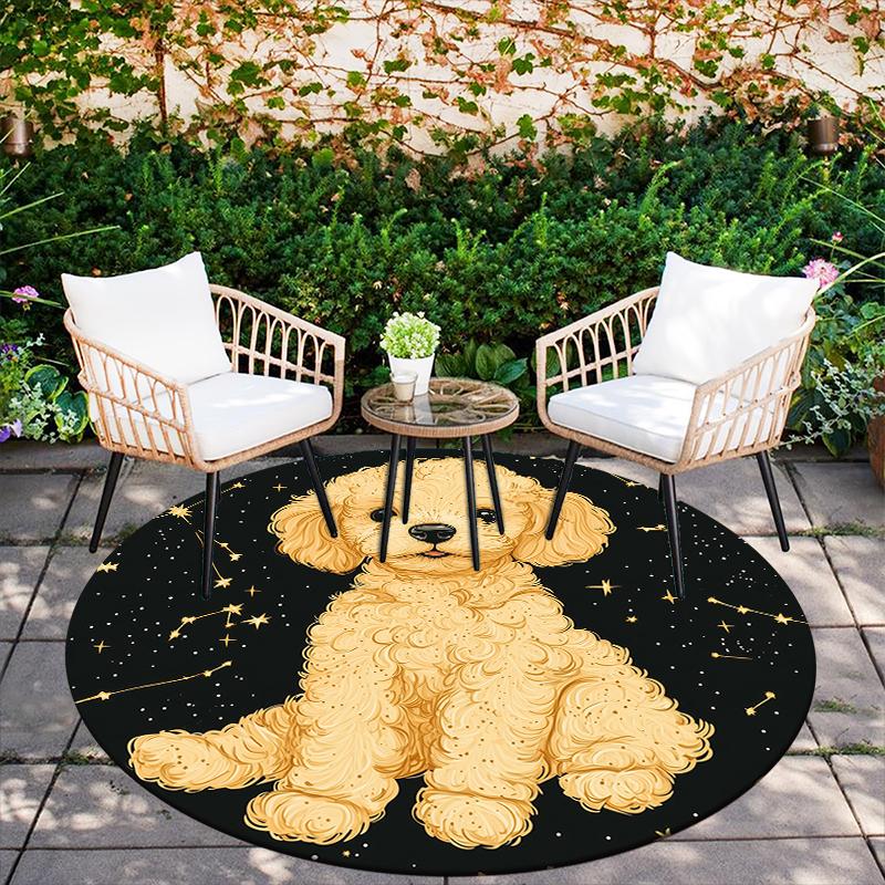 Black Teddy Dog pattern round rug,Carpet Rug for Living Room Bedroom  Playroom ,Non-slip Floor Mat,Holiday Gifts and Birthday Gifts.