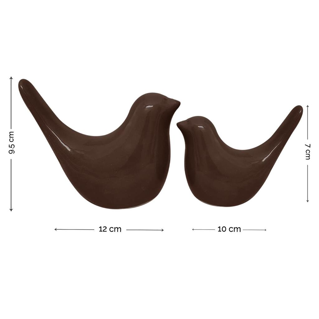 Creative Brown Glossy Ceramic Birds Figurines Home Decorations Accessories Party (Pack of 2, Brown)