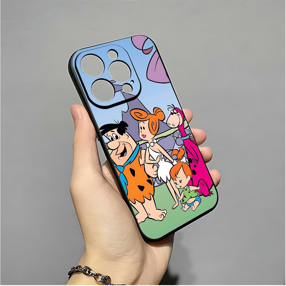R-Cartoon La Funda de Teléfono de Los Picapiedra Para IPhone 16,15,14,13,12,11,XS,XR,X,8,7,Pro,Max,Plus,mini Funda Negra de Silicona