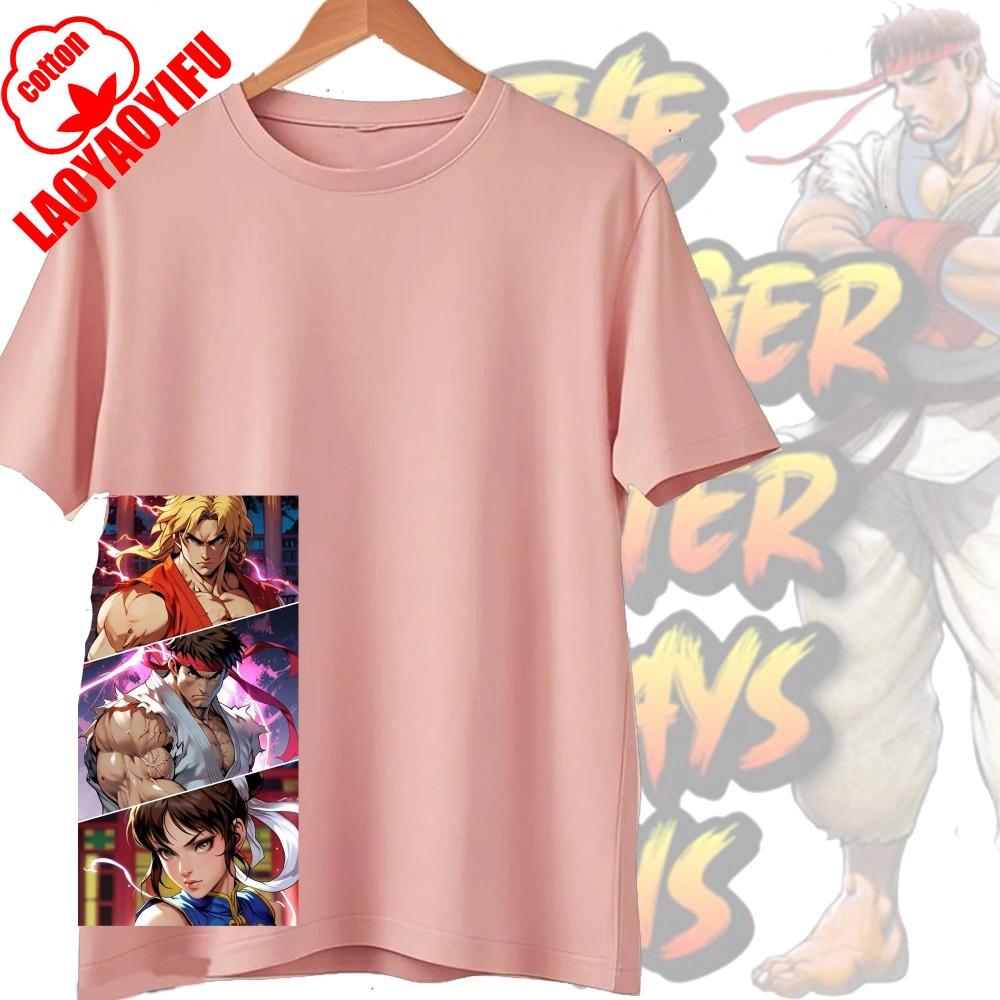 Street Fighter Chun-Li Ryu Printed Y2K New Couple Cotton T-Shirts Men Women Streetwear Casual Harajuku Retro Unisex Tee Top