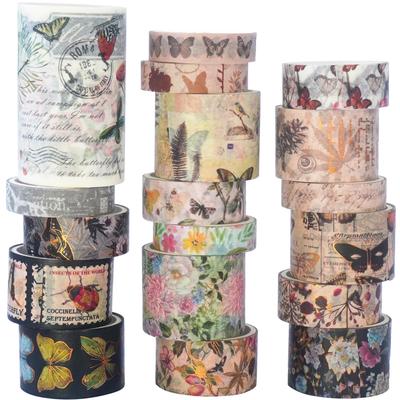 YUBX Masking Butterfly Washi Wide Retro Butterfly Design with Gold Foil Perfect for DIY Gift and Gift Decorations Tape, 18-Piece Set, Tape, Width,