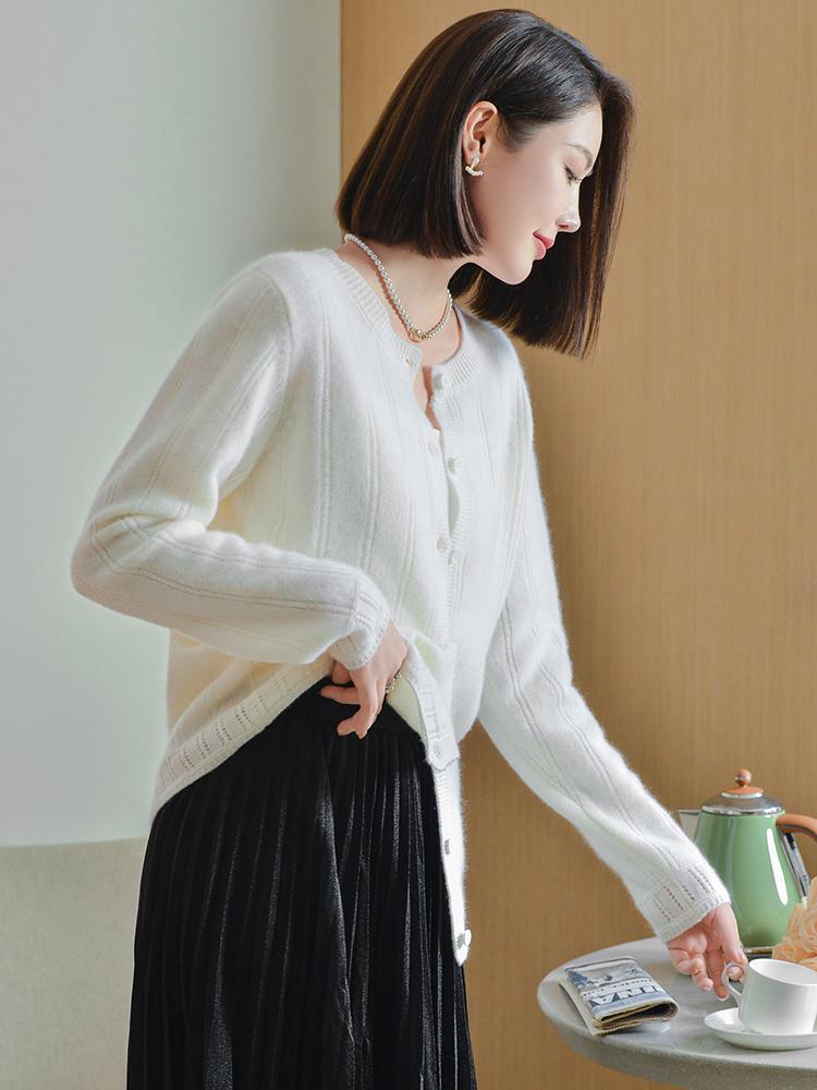 Dámský kašmírový kardigan Qinghe kašmír 30% kašmír 70% vlna podzimní a zimní kašmírový kardigan měkký a teplý