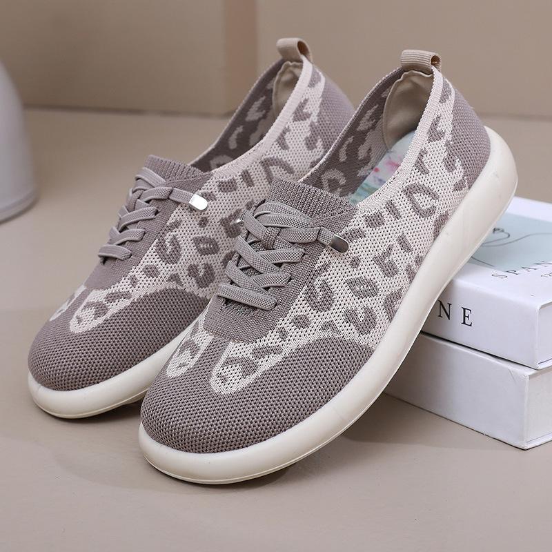 Damsneakers med snörning Lätta Halkfria Vardagliga Promenadskor Bekväma Löparskor för Kvinnor Andningsbara Flygvävda Stickade Mesh Tennisskor