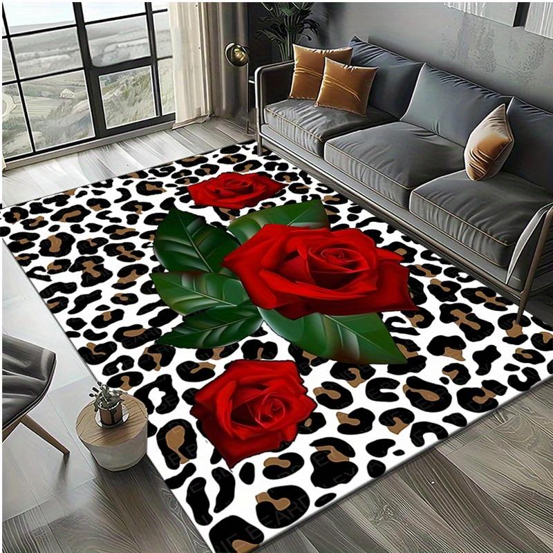

VIKAMA Vintage Leopard Print Rose Rug Soft And Comfortable Home Living Room Sofa Creative Decorat Carpet Bedside Rug For Bedroom 60cm x 90cm