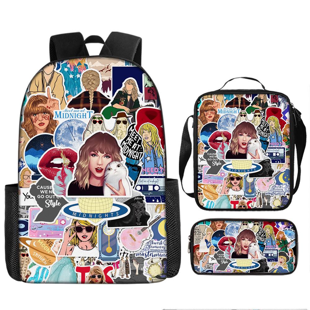 Large Capacity Schoolbag with Shoulder Strap; Student Three-piece Pencil Case Set