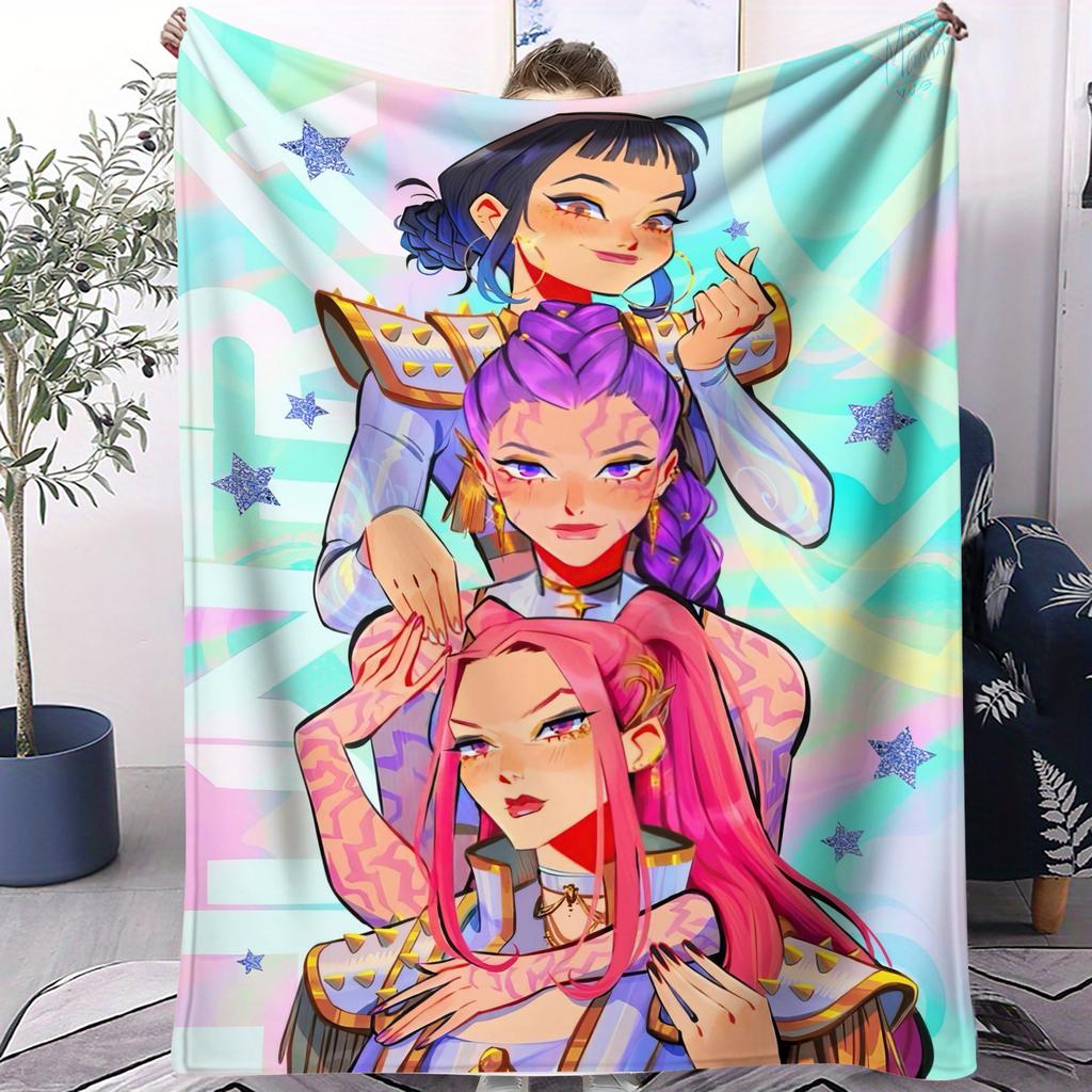 K-pop Girl Group HUNTR/X Starlight Themed Flannel Blanket for Adult Quality Soft Warm Universal Blanket for Travel Picnic Home