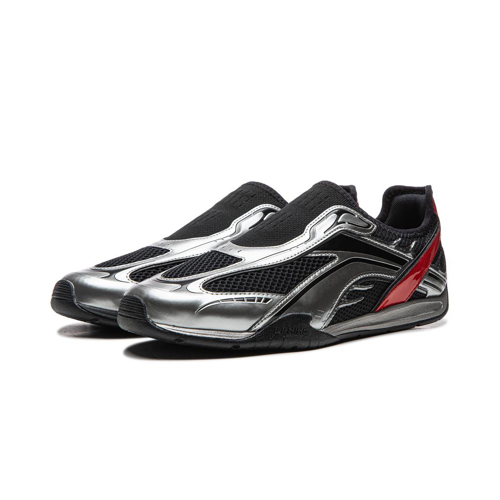 Li Ning Filin Racing Slip-On Cny Sports Comfortable Wear-Resistant Shock Absorption Low-Top Casual Shoes Men Casual Shoes Black Silver AGLW059-1