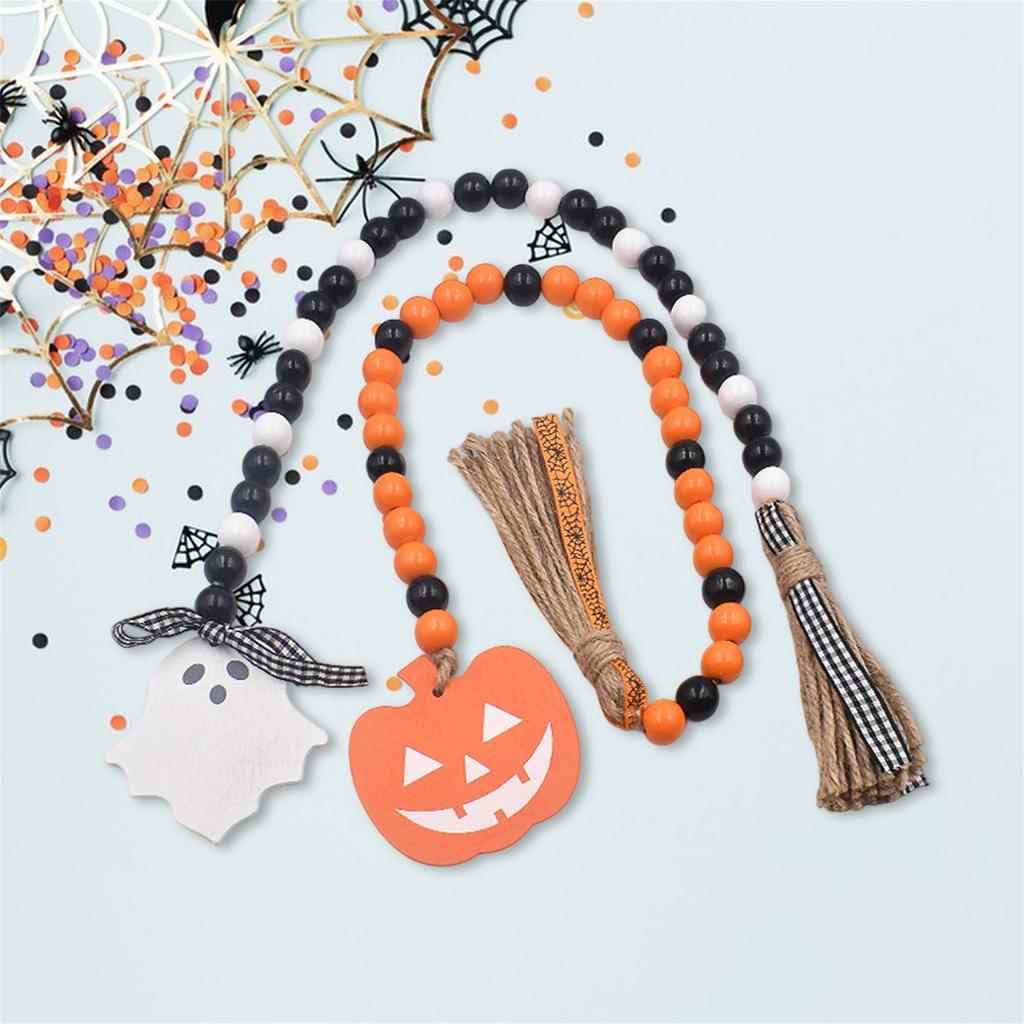 Gruselige Halloween-Perlenkette mit Hexenhut und Fledermaus-Quaste für Spukhaus-Dekoration und Party-Atmosphäre