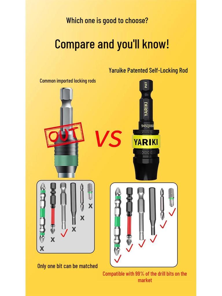 Yaruike 6.35mm Electric Screwdriver with Self-Locking Extension and Direct Plug-in Connector