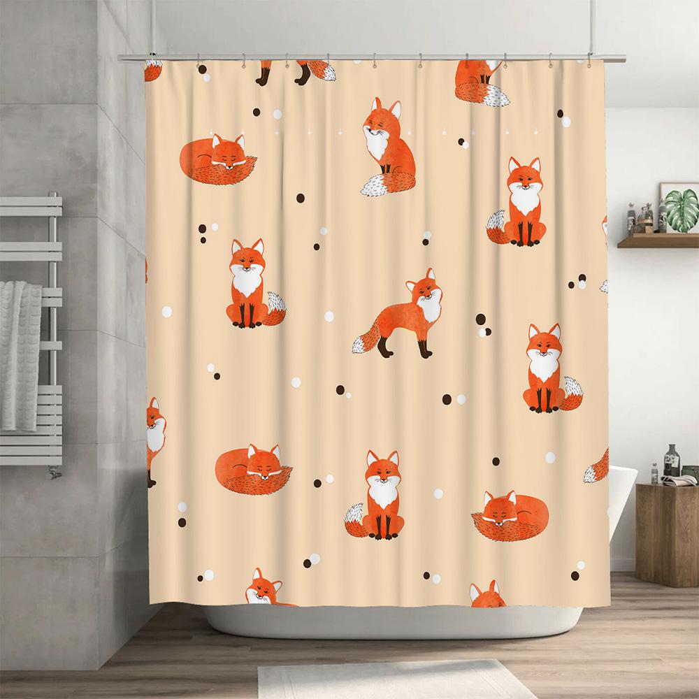 Cortină de duș fermecătoare cu model de vulpe de desene animate, țesătură impermeabilă, decor pentru baie, decorațiune pentru casă, imprimare 3D, portocaliu, alb, colorat A