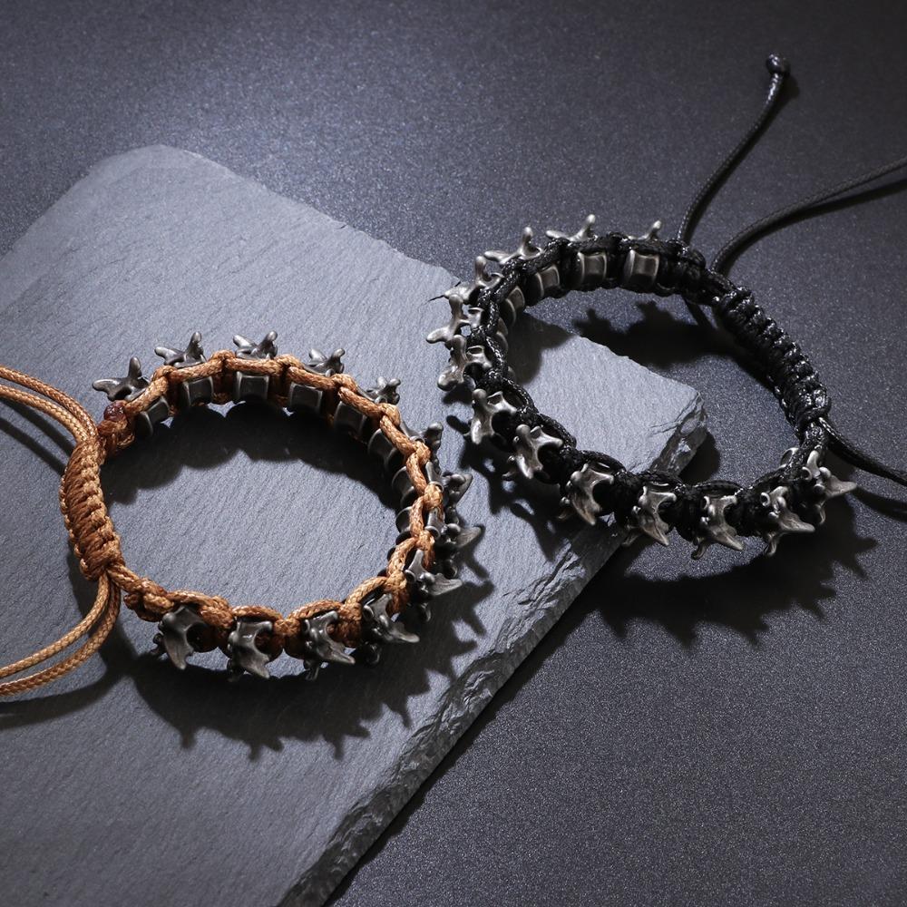Men's Punk Hip Hop Handmade Woven Alloy Keel Adjustable Size Bracelet Fashion Woven Hand Chain Punk Dark Style Accessory