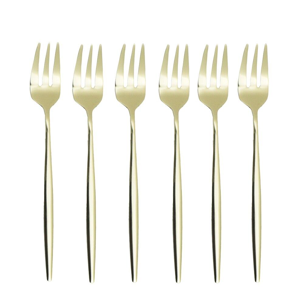 6Pcs Fruit Fork Stainless Steel Cake Forks White Gold Colourful Tea Fork Dinnerware Set Hotel Party Restaurant Supplies