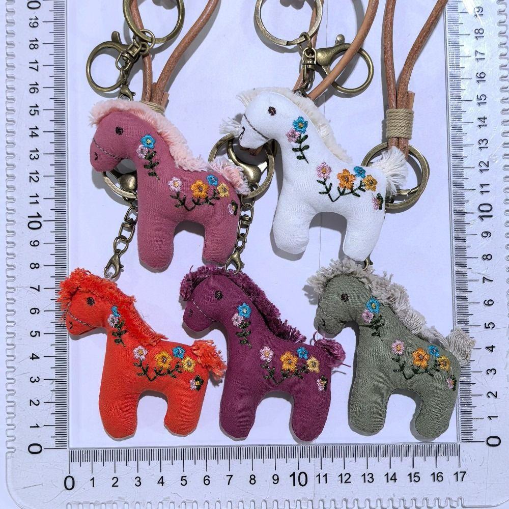 Stuffed Animal Embroidered Horse Keychain Cute Horse Year Key Chain Cloth Pony Pendant  anging