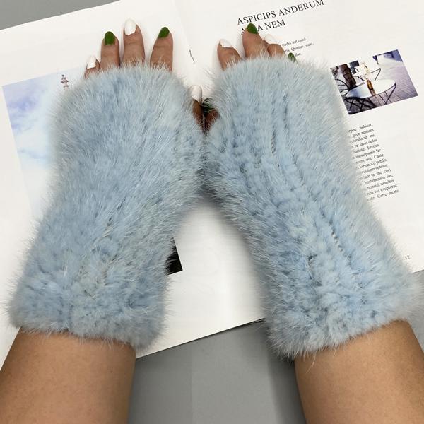Winter Gloves for Women Natural Mink Fur Knitted Fingerless Solid Warm Elastic Gloves