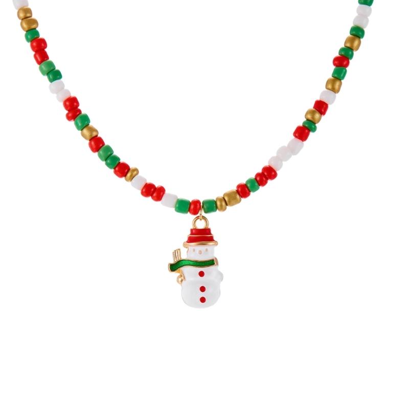 Santa Claus Christmas Tree Pendant Necklace Beads Jewelry Elegant Holiday Gift For Women’s Festive Occasion Outfits