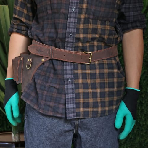 TOURBON Gardening Pouch, Backpack, Waist Bag, Gardening Supplies, Tool Pouch, Florist, Scissor Bag, Leather (Brown)