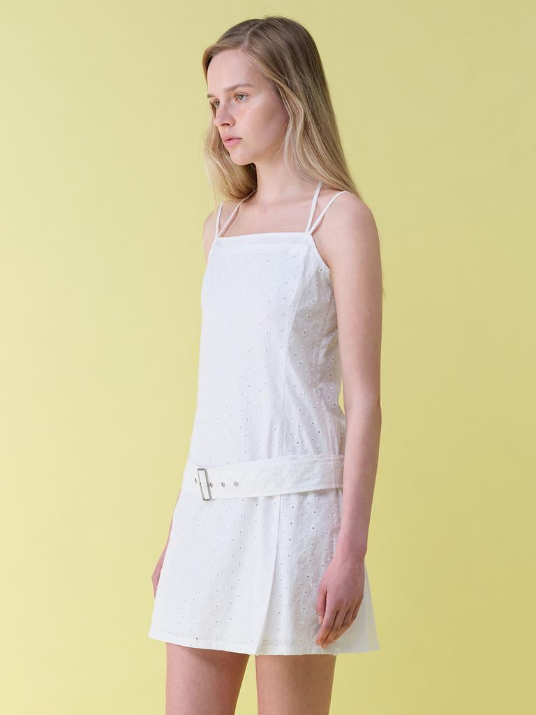 Leibeu Embroidery Belted Dress In White Vw6Mo561-01
