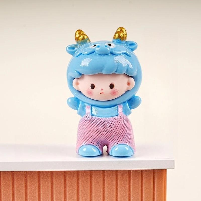 Chinese Zodiac Cartoon Figurines Resin Cute Doll House Miniatures Office Desktop Car Decorations Cute Handmade Mini Ornaments