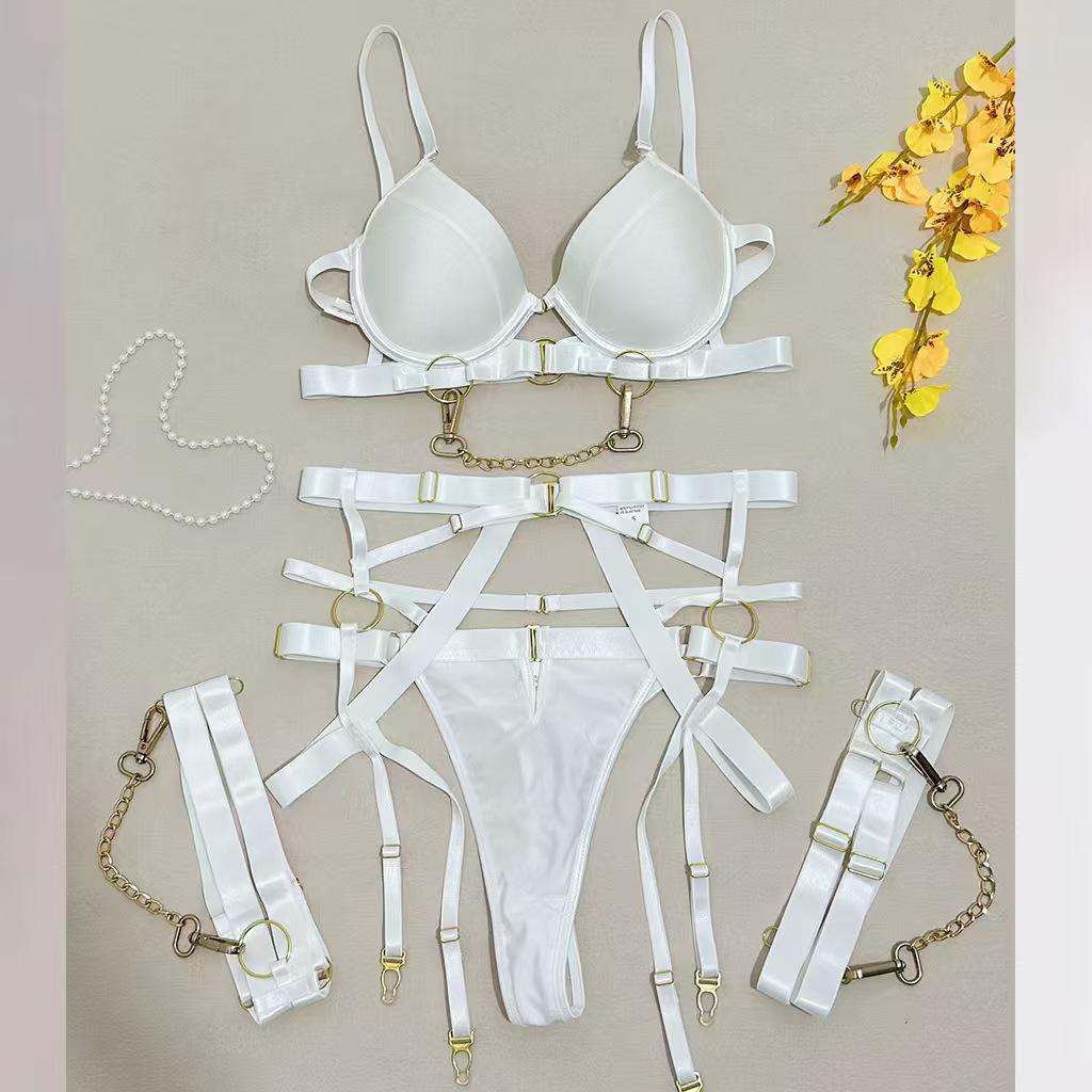 European & American Punk Metal Craft Sexy Body Shaping Lingerie 3-Piece Set for Women
