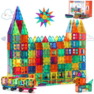 Gemmicc 100 SZTUK Mag Build Zestaw Podstawowy Zabawki Magnetyczne Magnes Dzieci Zabawki Edukacyjne Klocki Magnetyczne Zabawki Zestaw Zaawansowany Zawiera 2 Samochody