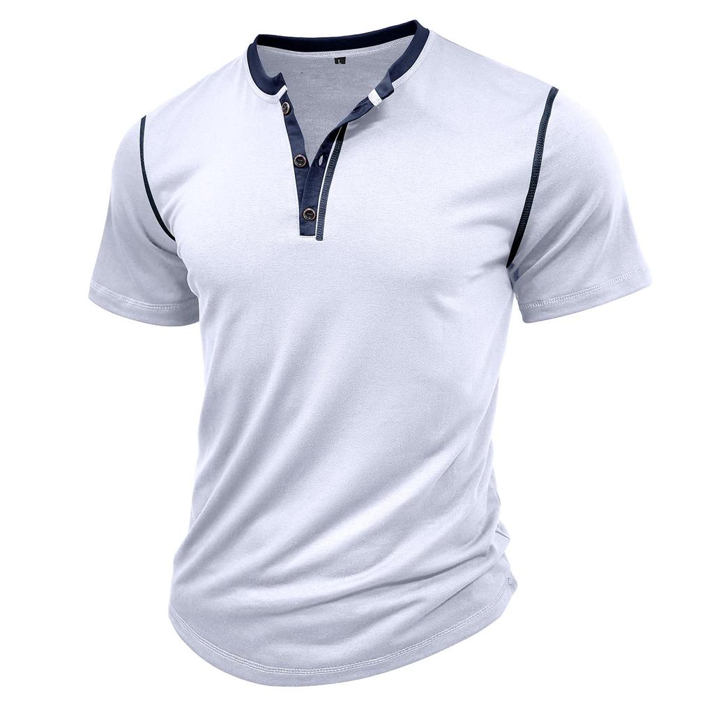 Top da uomo Henley Henley Maniche corte Cotone Girocollo Color block Traspirante T-shirt quotidiane Estate Vacanze primaverili Abbigliamento casual da uomo
