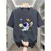 Men's Casual Cotton T-Shirt with Astronaut and Planets Print Short Sleeve Crew Neck Comfortable Sportswear Top