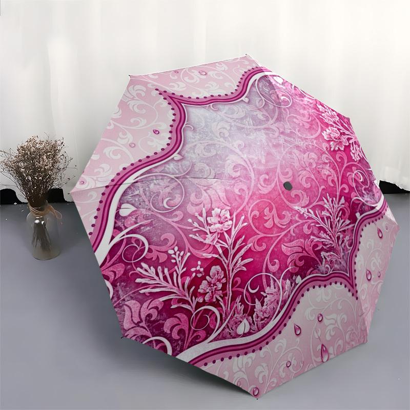 1pc Pink floral ornate design Umbrella with Plastic Handle,Compact & Stylish,Suitable for All Seasons YS331089