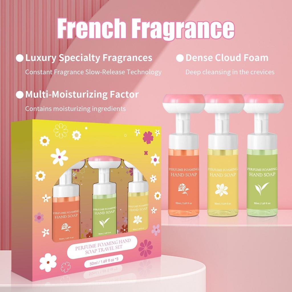 Moisturizing Liquid  Bubble Hand Soap With Scent Leaves Hands Soft And Clean, Silicone And Paraben Free, Contains Natural Ingredients  50ml*3