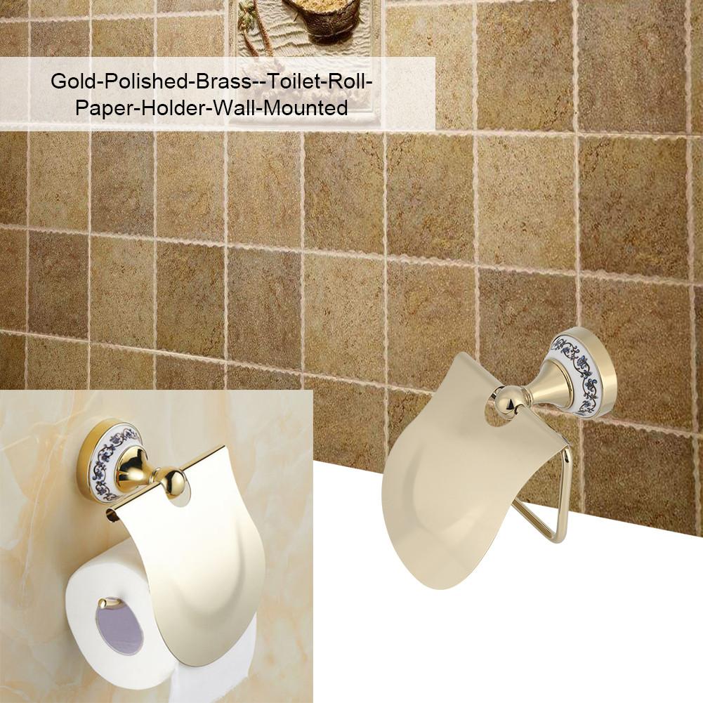 1PC Polished Bathroom Toilet Roll Paper Holder Rack Wall Mounted Tissue Cover Gold