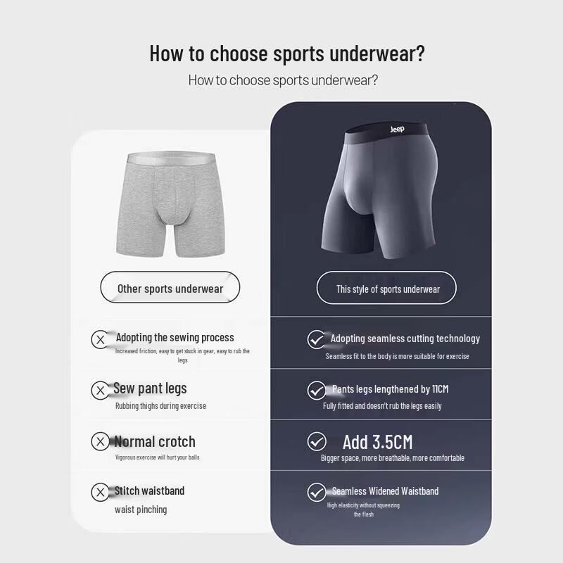 JEEP Men's Breathable Anti-Chafing Long Boxer Briefs