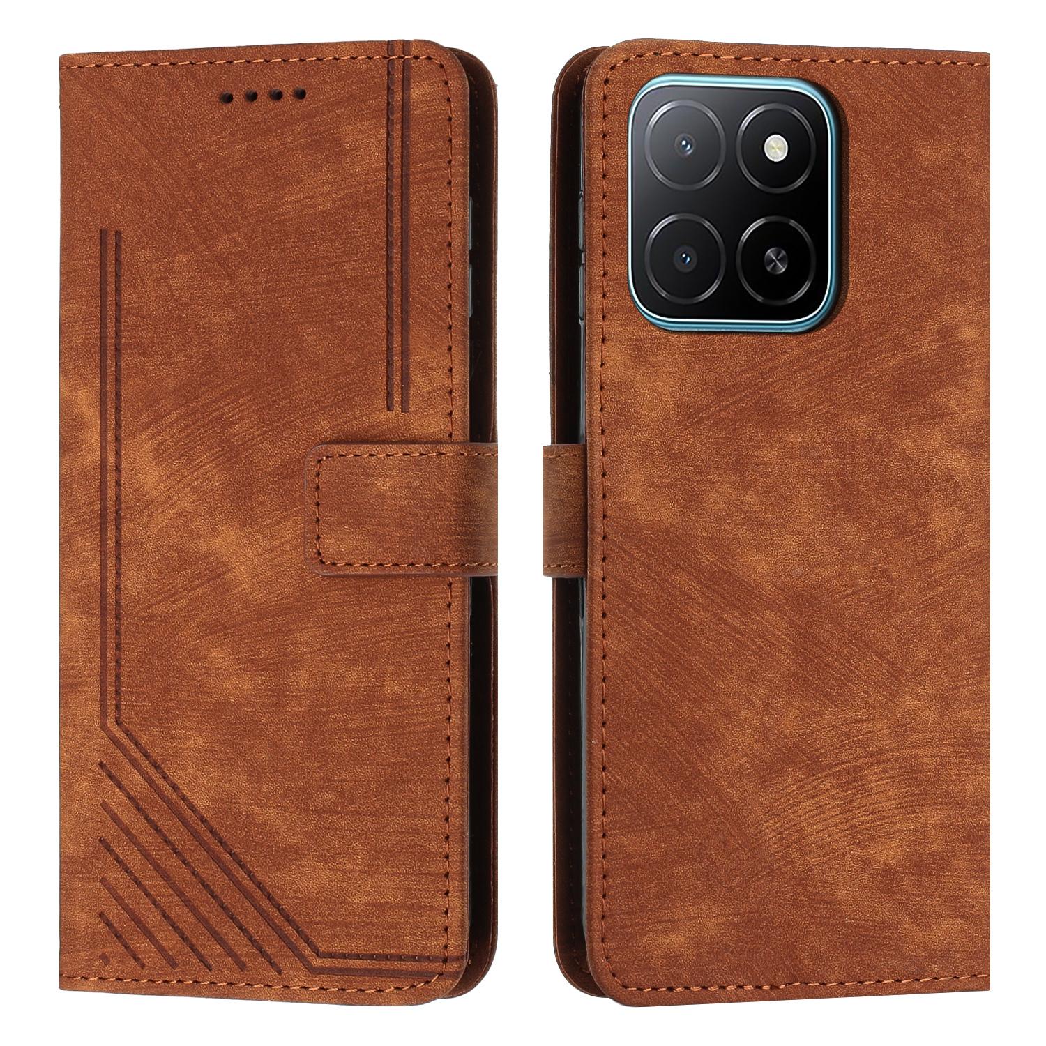 

For Honor X5b/X5b Plus Case Imprinted Lines Leather Phone Cover Folding Stand B