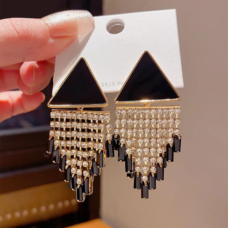 Modern Resin Triangle Dangle Earrings With Zirconia For Fashionable Women Office Wear