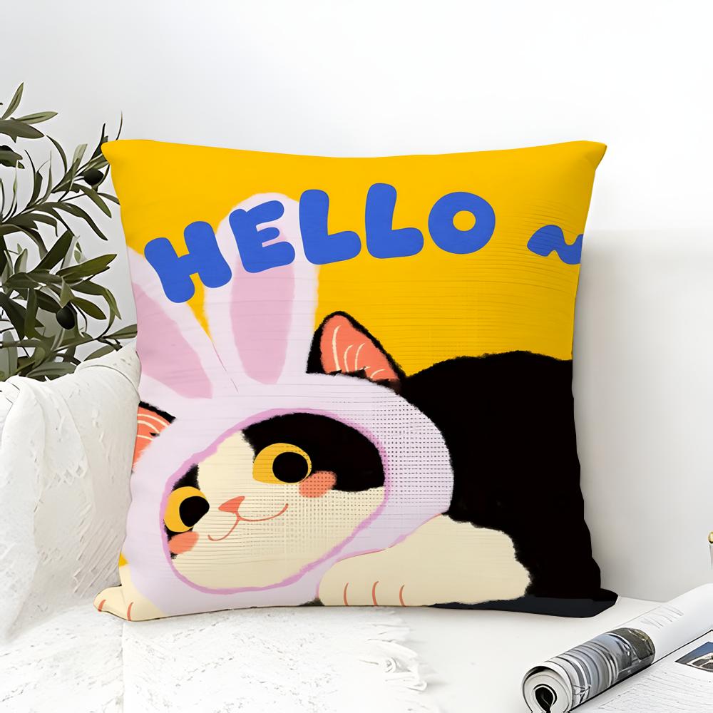 Cute Cartoon Cat Patterns Pillow Case Cotton Linen Fabric Square Zipper Pillowcase Home Decorative Living Room