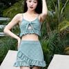 Multi-color Korean New Solid-color Girl Swimsuit Pure Desire Wind Bath Hot Spring Three-piece Skirt Split Bikini