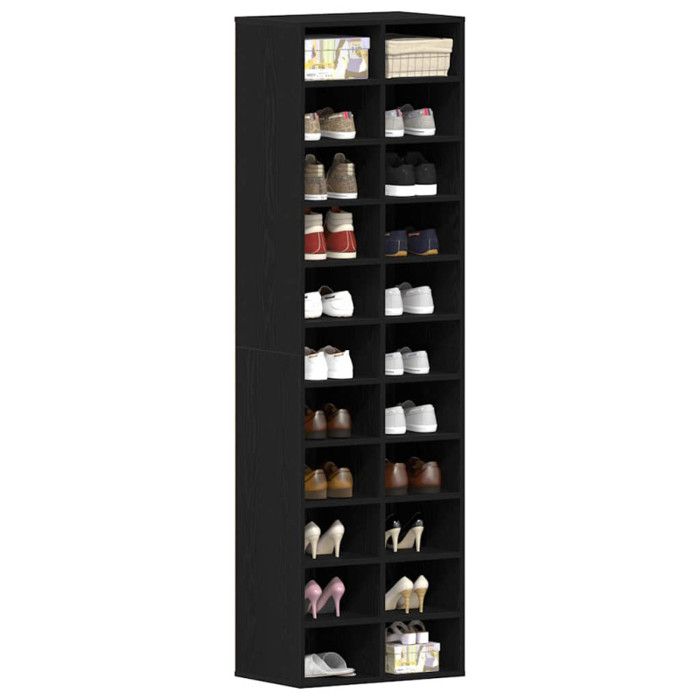 Armoire à chaussures chêne noir 54x34x183 cm bois d ingénierie