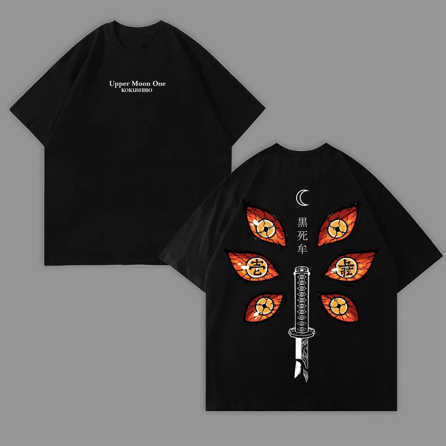 

Demon Slayer Kokushibo Anime Printed Tshirt 2025 Unisexs and Womens Summer New Harajuku Fashion Casual Loose Parent Child Top S