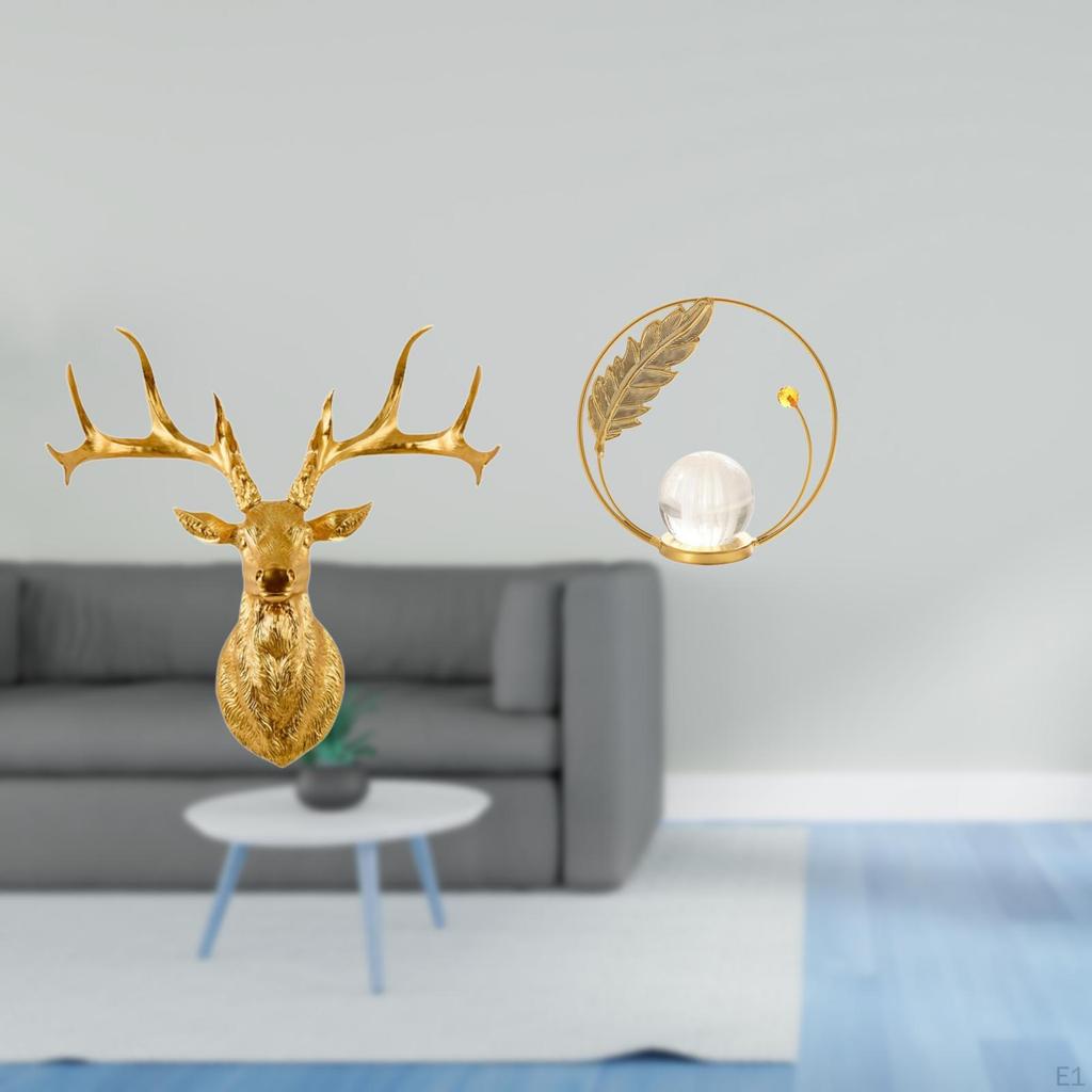 Boho Resin Deer Head Crystal Ball Sculpture Metal Figurine Wall Mount Collectible Artwork Ornament