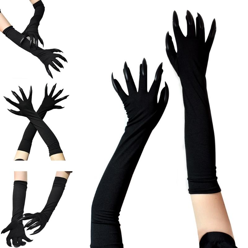 Halloween Long Nail Gloves Elbow Length Claw Gloves Soft Cosplay Ghost Mittens