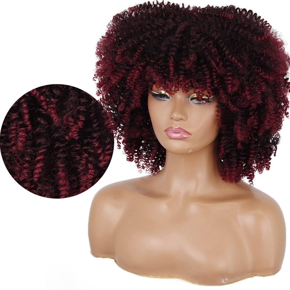 LISI HAIR Synthetic Omber Short Curly Wigs With Bangs For Black Women African High Temperature Fiber Cosplay Daily Hair