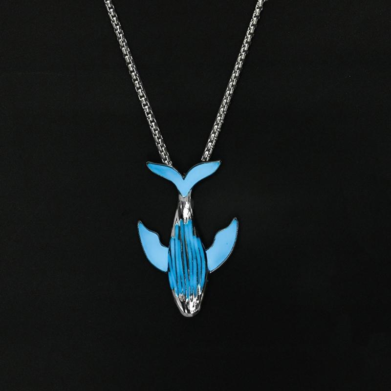 Luminous Whale Pendant Necklace Glow In The Dark Long Necklace Adjustable Stainless Steel Chain Pendant Necklace