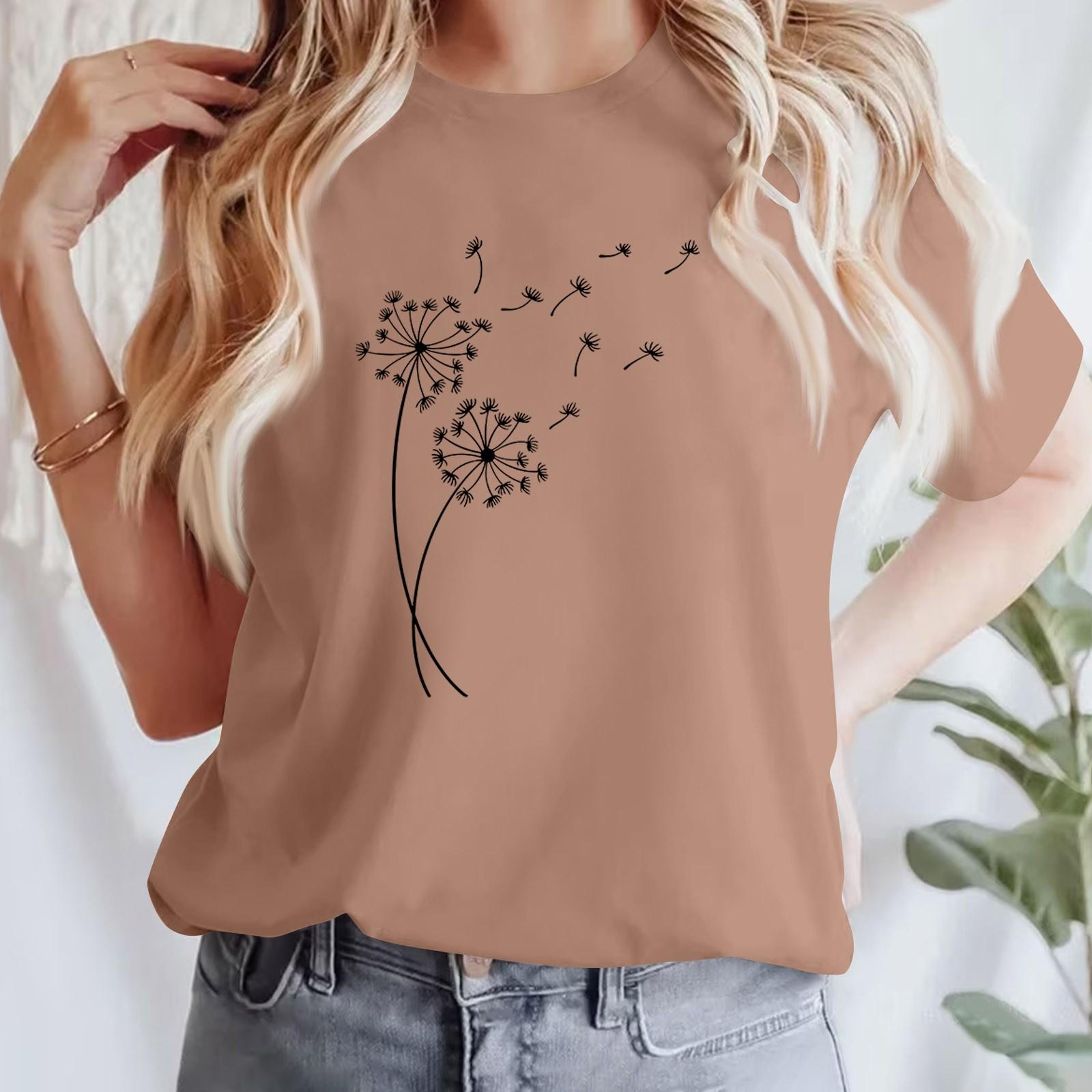 

Женская повседневная футболка с принтом, пуловер с круглым вырезом, топ с короткими рукавами XXXL верблюд