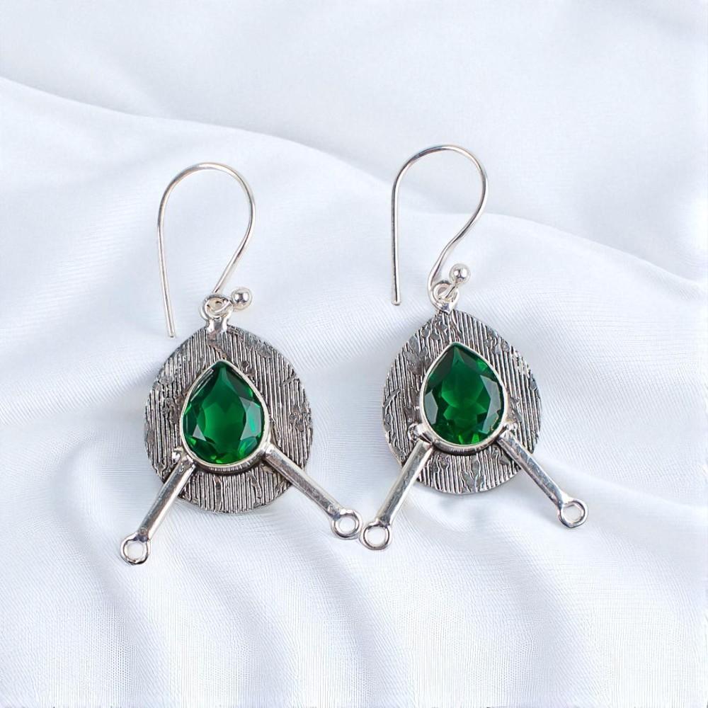 Chrome Diopside Gemstone 925 Sterling Silver Jewelry Handcrafted Earrings 1.86" EE-78-13