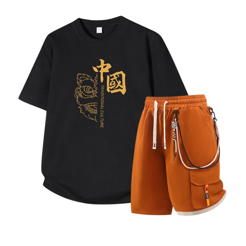 Men's Short Sleeved Set Summer Short Sleeved Slim Fit Upper Garment Men's Two-piece Set