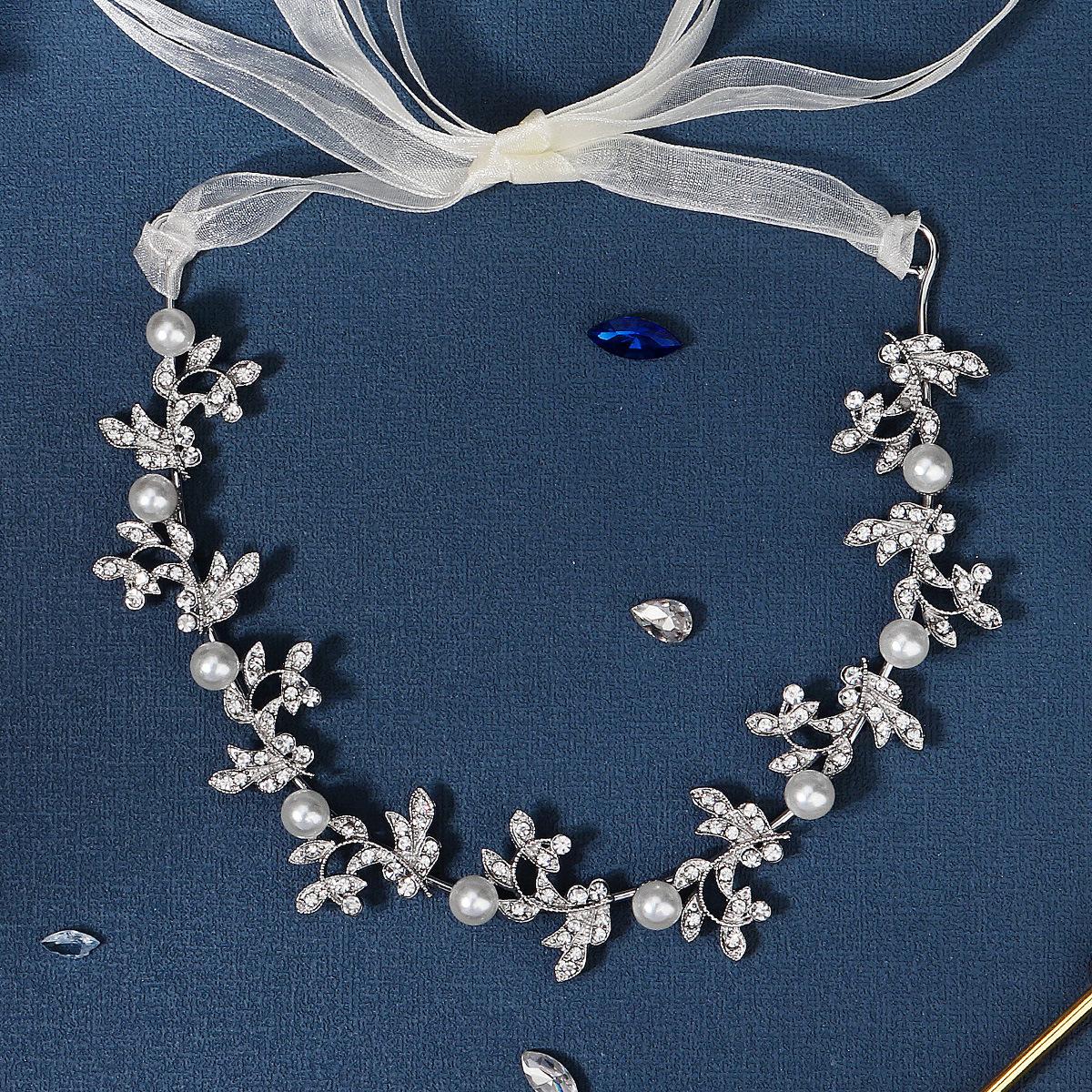 Handmade Pearl Leaf Soft Chain Bridal Headband Wedding Hair Accessories Elegant Bride Hair Band For Ceremony