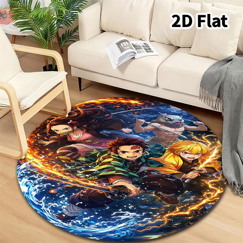 Demon Slayer Kimetsu No Yaiba Round Area Rug Carpet Rug For Living Room Bedroom Sofa Playroom Decor Nonslip Floor Mat