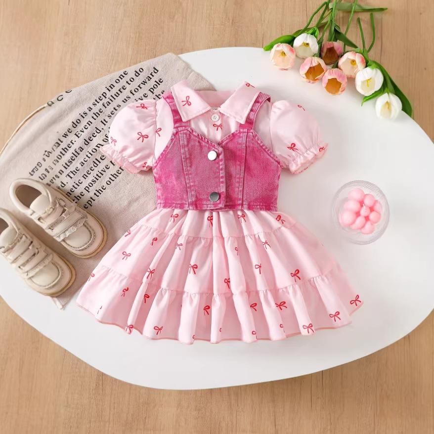 Girls  Fashion Set - Summer Children s Printed Butterfly Denim Strapless Dress 12-18M