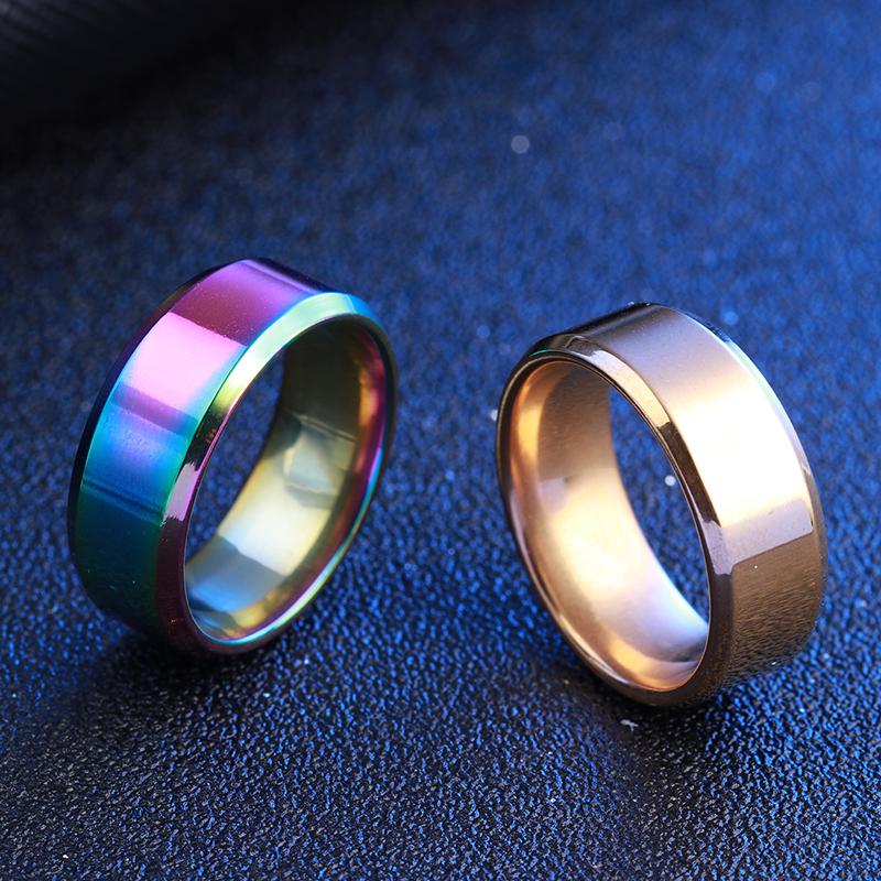 8MM nerezová ocel jednoduchá černá stříbrná zlatá barva lesklý prsten pro páry pro ženy, muži, svatební šperky