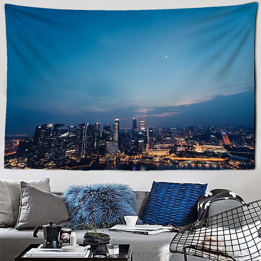 City Night Scenery Tapestry Landscape Fancy Metropolis Wall Hanging Aesthetic Background Wall Bedroom Living Room Decoration
